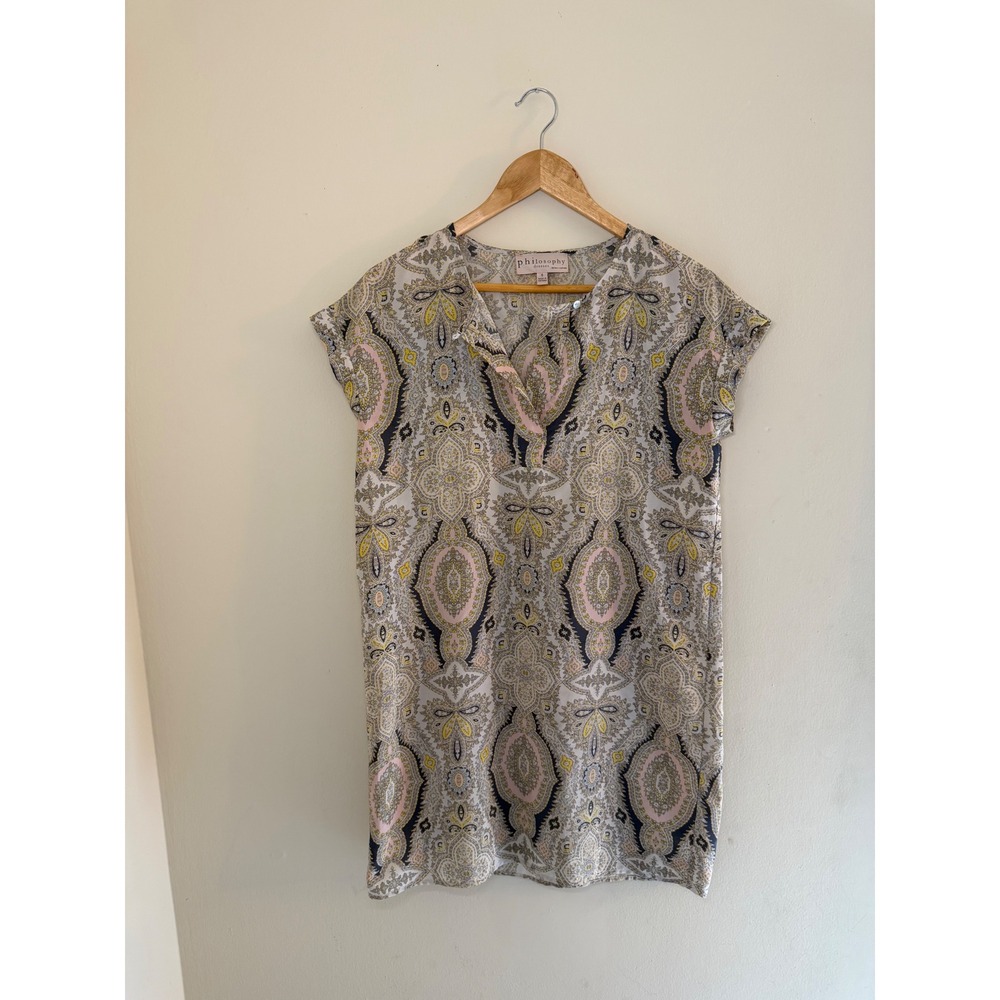 Philosophy Casual shift Dress Boatneck Short Sleeve Paisley Print Dress Size S